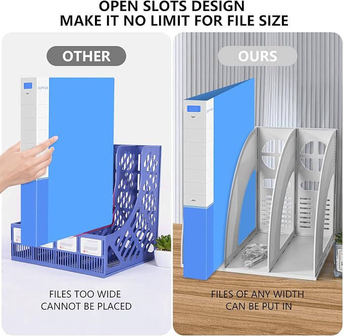 A4 File Holder Magazine File Folder Desk Organizer, 3 Vertical Compartments Bookshelf Document Divider Paper Box Bookends for Office Home Organization and Storage Racks