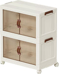 Collapsible Stackable Storage Bins with Lids, 81QT/20Gal Large Foldable Storage Plastic Cabinet with wheels, 2/3/4/5-Pack Space Saving Bins for Home Garage Pantry Organization M White 2T
