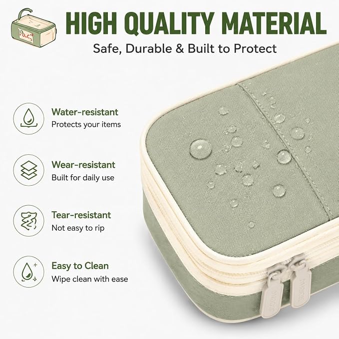 PUPTILY Pencil Case, Large Capacity Aesthetic Pencil Cases with Durable Zipper, Big Stationery Pencil Pouch for Women & Men, Adults Portable Storage Organizer Bag for College, Office, Travel (Green)