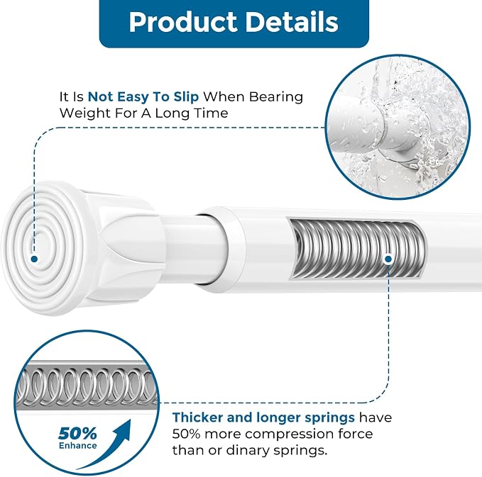 AIZESI Spring Tension Curtain Rods Short Tension Rod (White,28" to 48"-2Pcs)