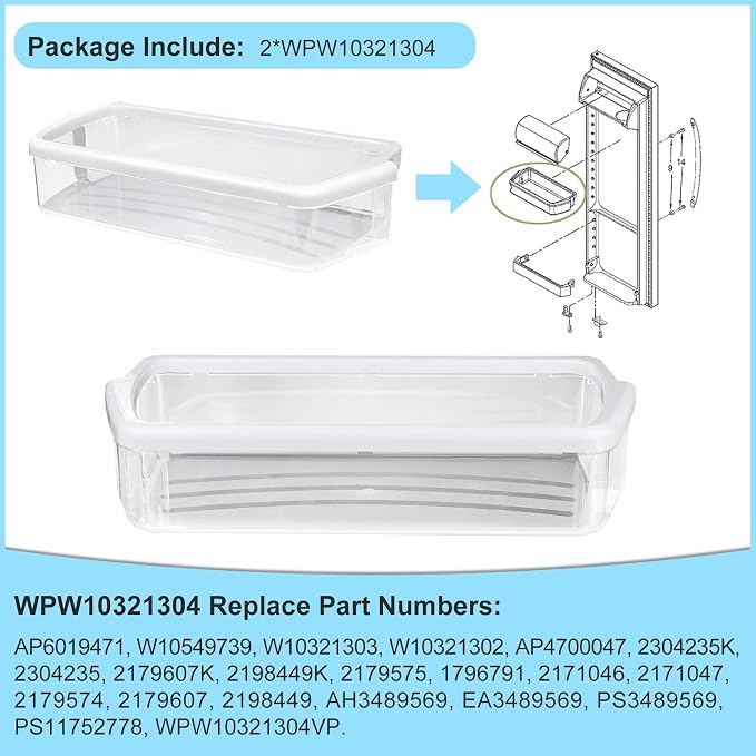[2 PACK]W10321304 Refrigerator Door Shelf Replacement Compatible with Whirlpool Fridge Door Bin WRS325FDAM01, WRS325FDAM02, WRS325FDAM04, ED5FVGXWS07 - Replace WPW10321304,AP6019471, 2179574, 2179575