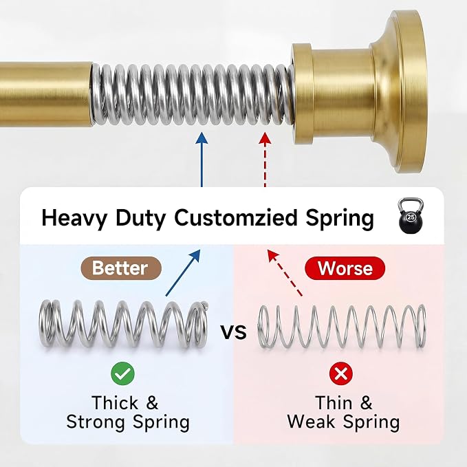 BRIOFOX Gold Tension Curtain Rod 24 to 64 Inch(2-5.3ft) - Spring Tension Shower Curtain Rod, No Drilling Brass Gold Tension Rod for Curtains Windows Closet Kitchen