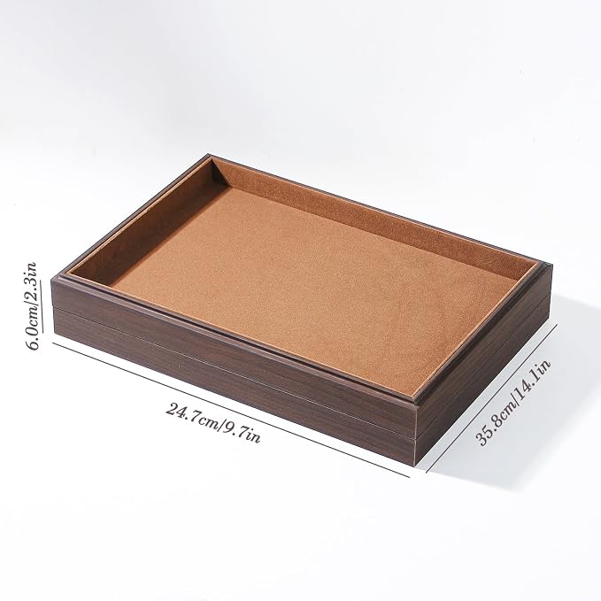Wood Jewelry Organizer Tray, Drawer Tray (Brown, 2Pc, Flat) | Stackable Jewelry Display, Large Capacity Drawer Tray, Versatile Drawer Organizer, Multi-Purpose Storage