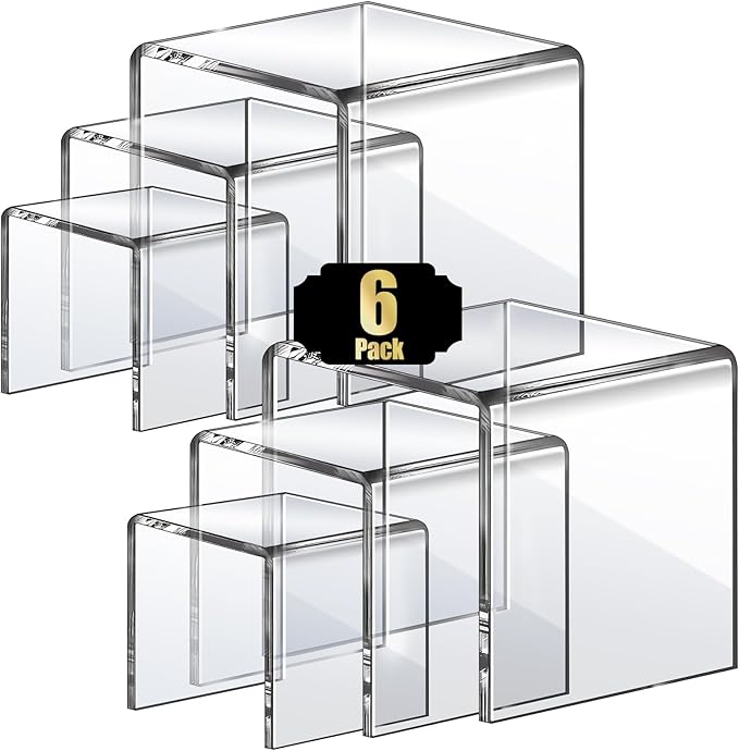 Aheroi Acrylic Risers Display Stands, Acrylic Stands for Display 6Pcs 2Set | Clear Acrylic Display Stands, Small Table Display Shelf Cupcake Stand Buffet Risers for Wedding Party Food Statue(3"*4"*5")