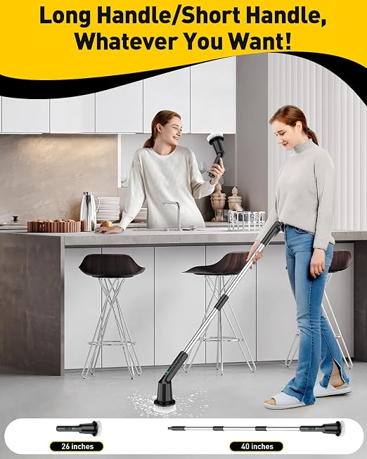 Shower Scrubber with Long Handle, Shower Cleaner Brush with 8 Brush Heads, Cordless Electric Spin Scrubber for Cleaning with 2 Speed, Cleaning Supplies for Bathroom Bathtub Kitchen Floor Tile Toilet
