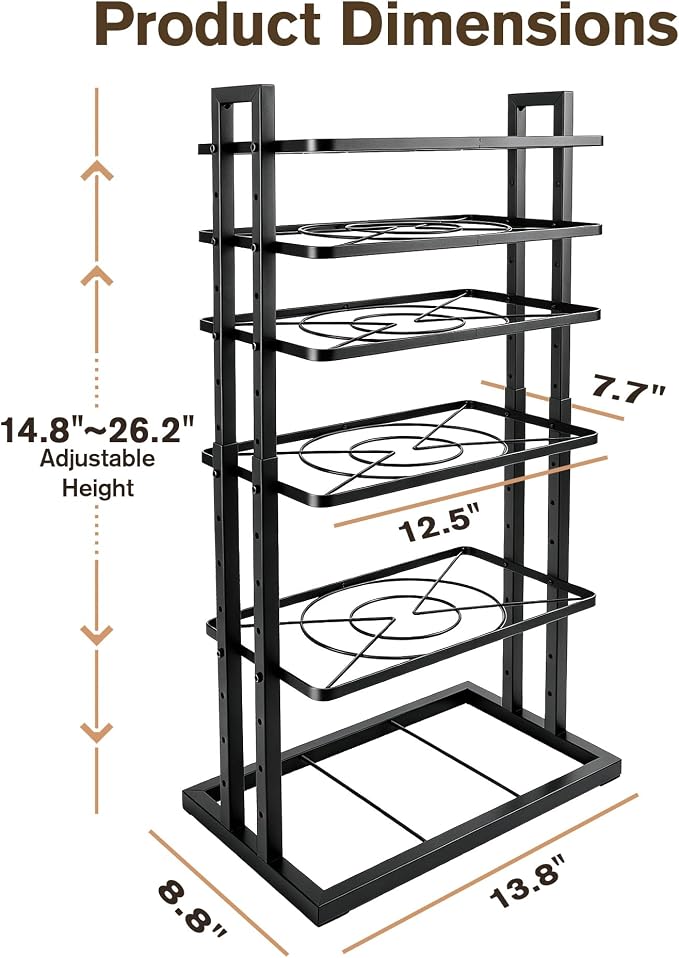 HULISEN Pots and Pans Organizer Under Cabinet, Adjustable Pot and Pan Organizer(14.8" to 26.2"), Vertical Pan Organizers Inside Cabinet, Kitchen Storage Rack for 12" Cookware Lids Baking Trays