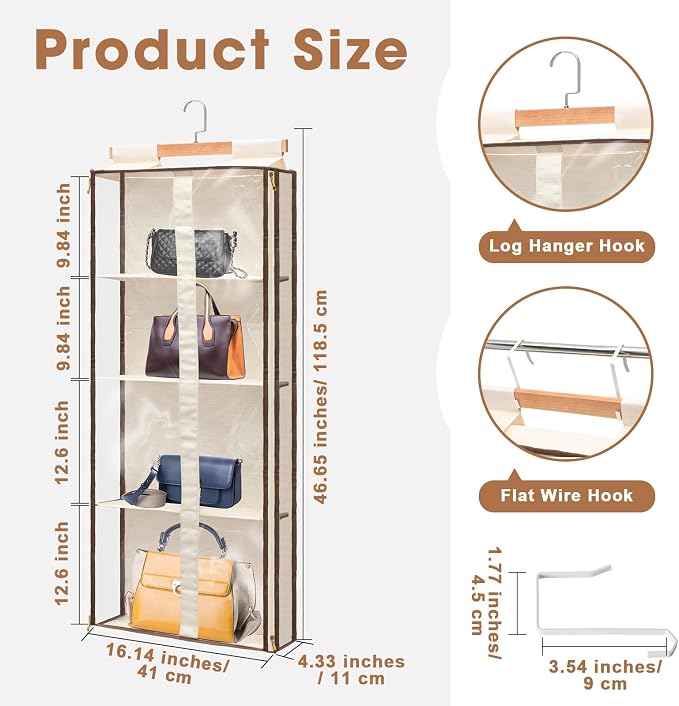 Silkfly 2 Pack Hanging Purse Organizer for Closet Clear Handbag Storage Hanger with Zipper Holder over The Door Wardrobe Tote Bag Storage Holder for Bedrooms Living Room