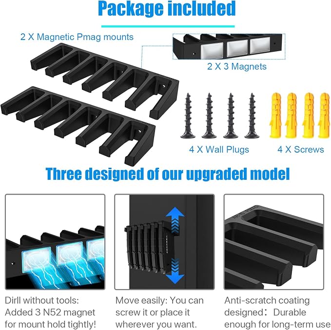 Solid ABS 6X Standard PMAG Wall Mount, Mag Holder, Home Magazine Storage Rack