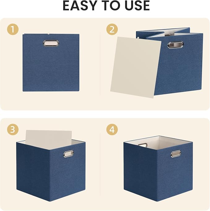Posprica 13x13x13 Storage Cube Basket Bins, Set of 4, Army Blue | Storage Cube Bins 13x13,Foldable, For Closet Organizer Shelf Cabinet Bookcase, Thick Fabric Drawer