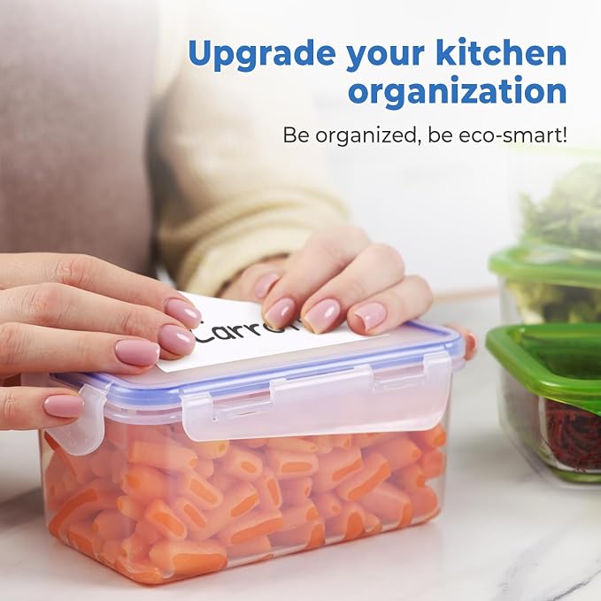 MESS Removable Food Labels for Containers (48-Pack) 3x4 Erasable Kitchen Labels for Organizing, Freezer & Fridge, White Dry Erase Labels for Jars