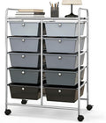 COSTWAY 10 Drawer Rolling Storage Cart, Utility Cart with Lockable Wheels | Mobile Art Supply Craft Organizer with Metal Frame, Multipurpose Drawer Cart for Paper for Office, School, Mixed Black