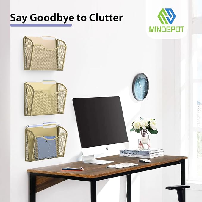MINDEPOT Wall File Organizer - Heavy Duty Iron Office File Holder for Wall Mount - Hanging Document Organizer for Business, Classroom, Home Office