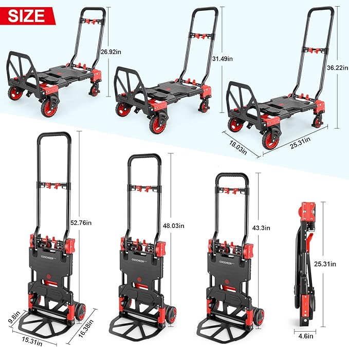 330LB Folding Hand Truck Heavy Duty Carrying, 2-in-1Hand Truck Dolly Foldable with Folding Basket, Combination of 4 Wheels and 2 Wheels Convertible Dolly Cart with Retractable Handle Dolly for Moving.