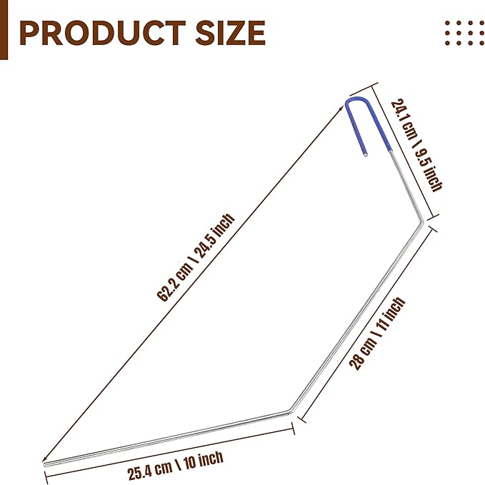 Deep Fryer Cleanout Rod 25" Stainless Steel Angled Drain Cleaning Unclogger Tool for Commercial Kitchen, Restaurant Fryer, 2 PCS