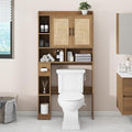 Vabches Over The Toilet Storage Cabinet with 2 Barn Doors, Oak | Farmhouse Storage Cabinet with Toilet Paper Holder Stand，Home Space-Saving Toilet Rack, for Bathroom, Restroom, Laundry