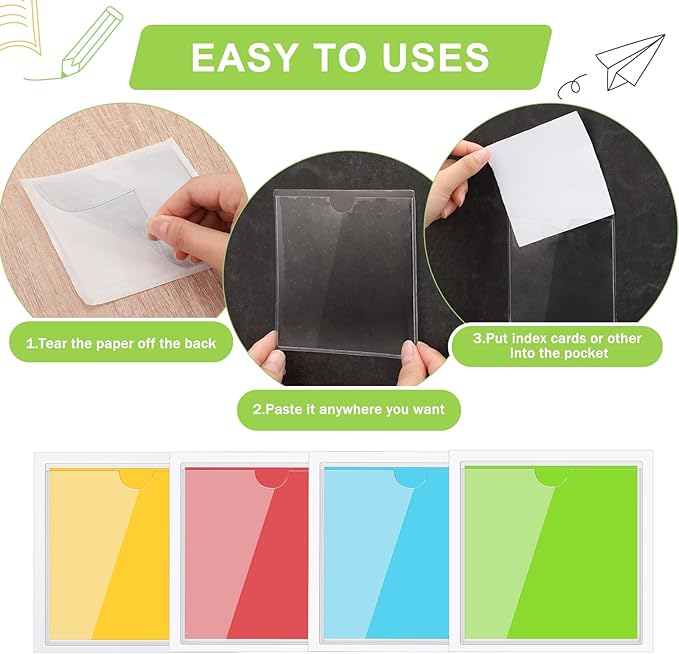 Chinco 30 Pcs Self Adhesive Pockets, Bin Labels for Storage Bins, Clear Pocket Label Sleeves, Plastic Index Card Holder with Top Open for Organizing Bins Box Drawer(3.5 x 3.5 Inch)