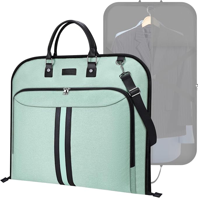 BALEINE Travel Garment Bag, Travel Suit Bag for Men, 42'' Waterproof Carry on Garment Bag for Hanging Clothes, Garment Duffel Bag for Travel Business (Mint Green)