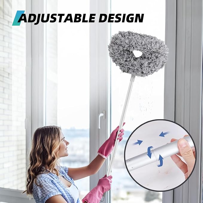 DRQ Ceiling Fan Cleaner Duster, Reusable Microfiber Duster with Extension Pole, 13 to 48 Inch Fan Blade Cleaner, Removable Dusters for Cleaning Walls Bookshelves Door Window Top (Grey)