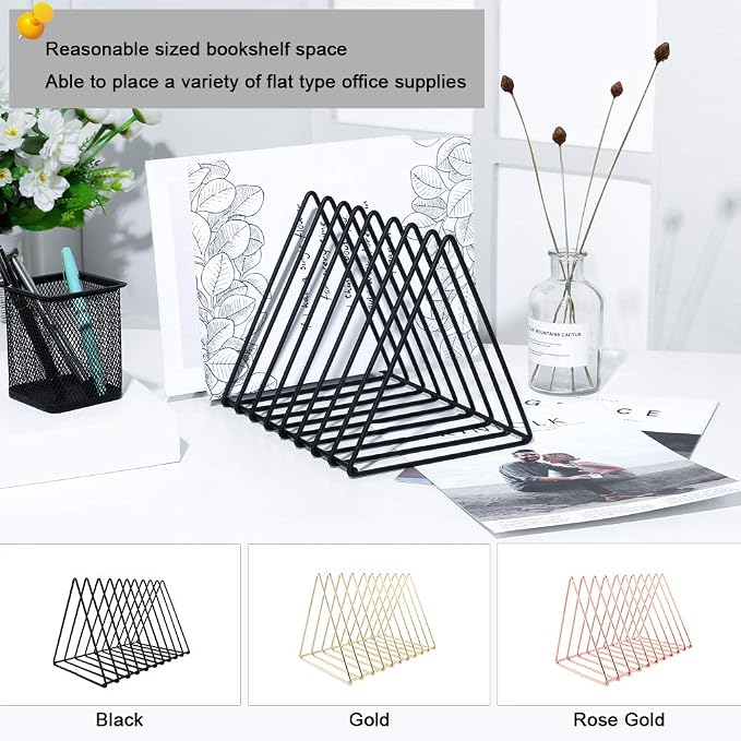 Urban Deco Triangle Desk Organizer - Metal Wire Magazine Holder, 10 Sections, Decorative File Folder Organizer, Vinyl Record Storage, Office File Holder - Black