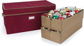 Covermates Keepsakes Adjustable Ornament Storage Box – Heavy-Duty Polyester, Padded Dividers & FlexGrid Trays – Protective Holiday Organizer with Stackable Walls & Label Window, Red