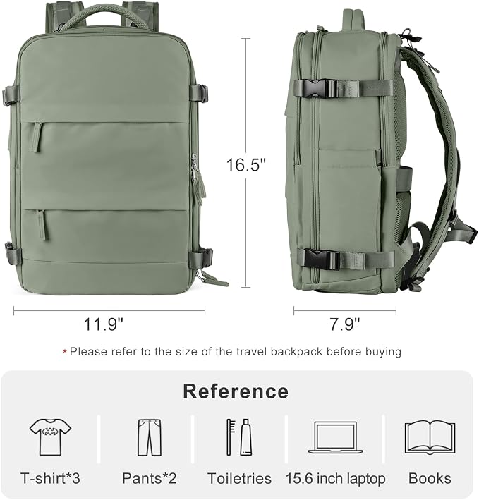 coofay Travel Backpack For Women Men Airline Approved Carry On Backpack Flight Approved Waterproof Sports Luggage Backpack Casual Daypack Small Hiking Backpack Grey Green