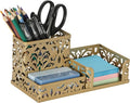EasyPAG Desk Organizer 3 Compartment Pen Holder for Desk Office Supplies Caddy with Sticky Notes Holder for School Home, Gold