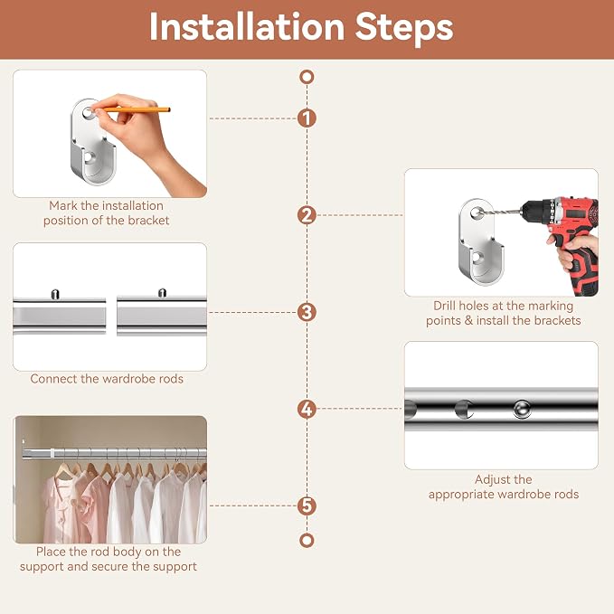 Oval Closet Rod 18-40 Inch Adjustable Closet Rods for Hanging Clothes Heavy Duty Silver Poles Bar with End Supports Rust Proof Wardrobe Rod for Laundry Room RV