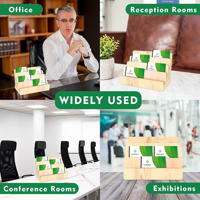 DLUGOPIS 4 Tier Wood Business Card Holder Display Business Card Display Rack Business Card Stand Business Card Organizer Multiple Business Card Holder Case Gift Card Display for Office Desk
