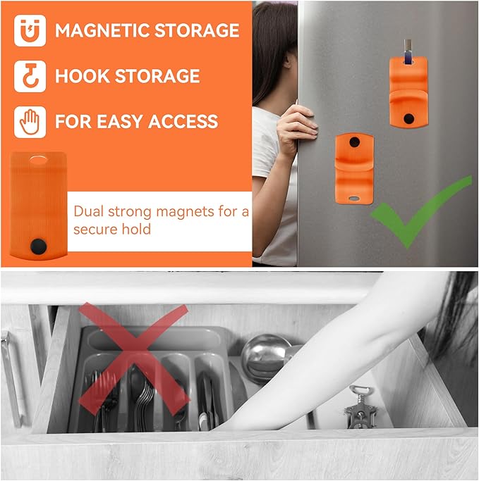 2 Pack Canning Jar Opener with Magnets, Mason Jar Opener For Canning Lids, Regular and Wide Mouth Lids, Powerful Magnet for Easy Refrigerator Storage, Releases Vacuum Seal– Patent Pending(Orange)