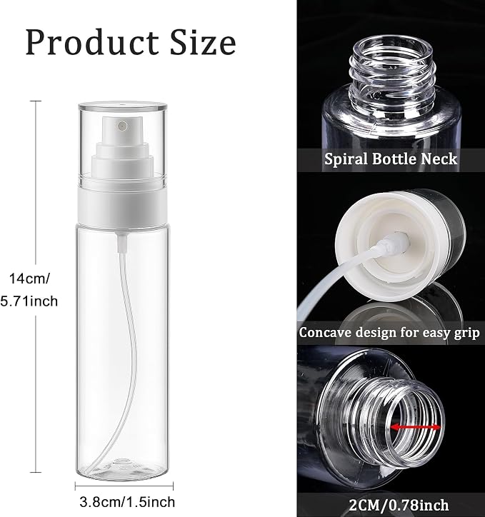 Cosywell Fine Mist Spray Bottles 3.5oz/105ml 5 Pack Leak Proof Mister Spray Bottle Refillable Plastic Hair Spray Bottle for Perfume Skincare Toners Water Cosmetics (Clear)