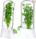 2 Pcs Refrigerator Fresh Green Keeper for Cilantro, Parsley, Asparagus – White Round Pod Container with Silicone Seal, 10.6 x 5.12 x 2.87 Inches, Keeps Greens Fresh Up to 3 Weeks