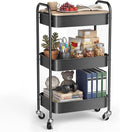 DTK 3 Tier Rolling Cart with Wheels, Heavy Duty Metal Utility Cart, Mobile Storage Organizer with Lockable Casters, Multi-Purpose Rolling Cart for Nursery, Bathroom, Kitchen, Office, Classroom