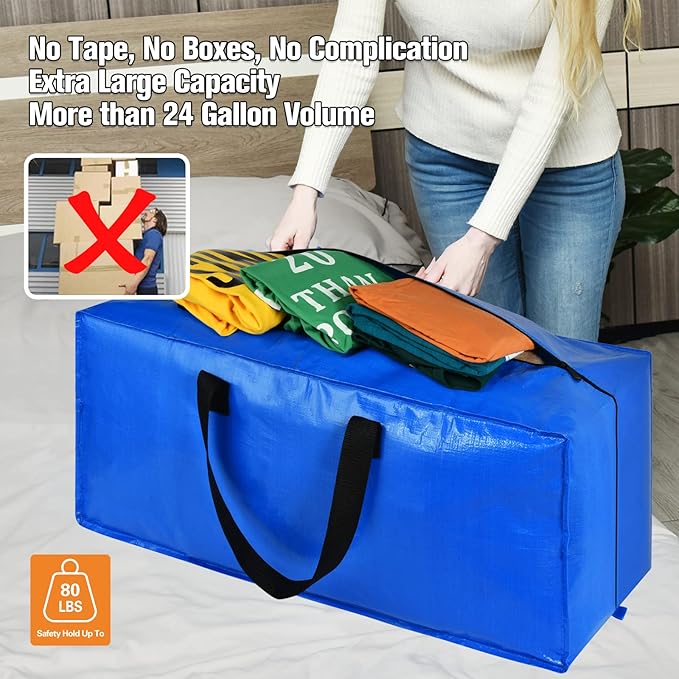 Moving Bags, Storage Totes, Extra Large Storage Bags for Moving Supplies, College Dorm Essentials, Bedroom Closet, Packing Bags with Backpack Handles Zipper Compatible with IKEA Frakta Cart（8 Pack）