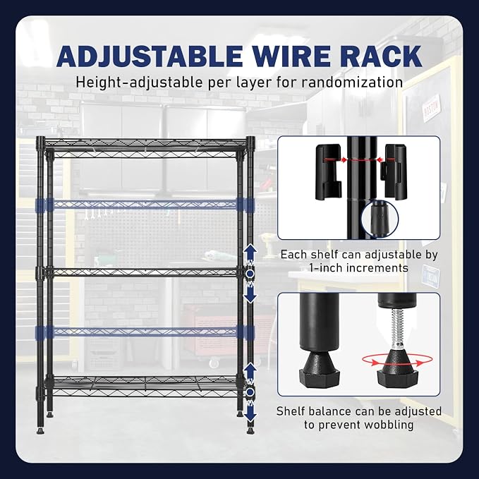 PayLessHere | 3-Tier Wire Shelf | 23"x13"x30" | Black | Adjustable Racks | Heavy-Duty Storage Shelves, Holds Upto 450 lbs | Rust-Resistant, No-Tool Assembly | for Home, Garage Shelving
