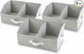 Closet Organizers And Storage - UPGRADED Trapezoid Storage Bin With Leather Handles & Adjustable Dividers, Fabric Collapsible Storage Bins For Clothes Storage & Shelf Organizer (3pcs,Small,Light Gray)