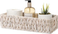 StorageWorks Wicker Toilet Paper Basket for Back of Toilet Baskets, Water Hyacinth Bathroom Basket Organizer and Storage for Tank Topper, Small Tank Trays for Decor with Built-in Handles, White