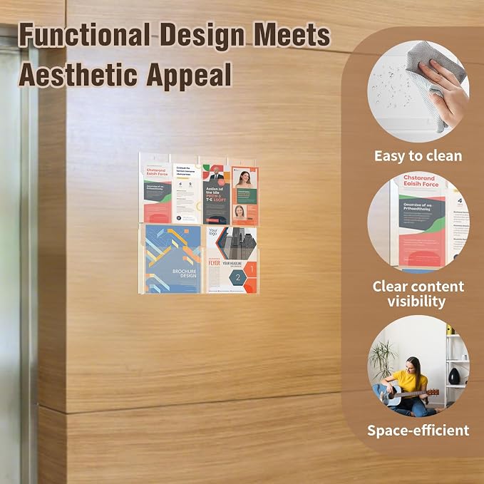 Acrylic Brochure Pamphlet Holder, 2 Magazine Holders and 4 Pamphlet Holders, Clear Brochure Display Holder Wall Mount, Trifold Flyer Rack, Literature Storage Rack for Home, Office, Waiting Room