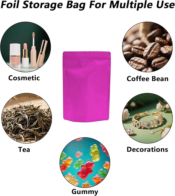 50PCS Smell Proof Resealable Pouch Bags,ULIFESTAR Aluminum Foil Flat Food Storage Bag,Sealable Pcsaging Zipper Pouches with Tear Notches for Pcsaging Lipgloss,Jewelry,etc(18*26cm/7.09*10.24",Purple)