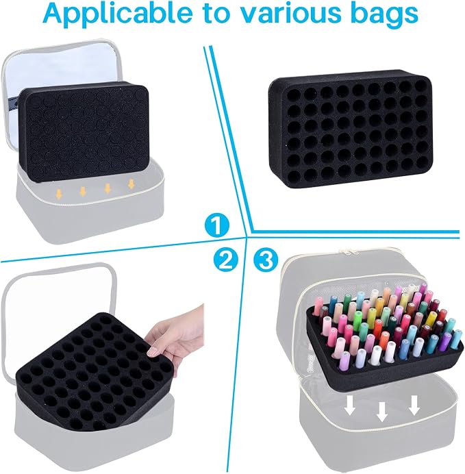 Nail Polish Organizer Holder Foam Pad with Slots for Storage 54 Bottles (15ml/0.5fl.oz) Nail Polish or Essential Oil Tray for Drawers Black