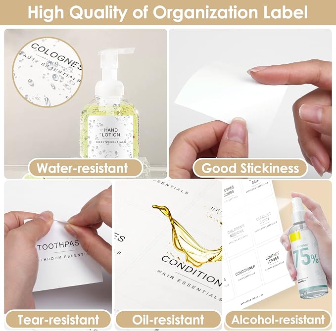 Cludoo 372 PCS Preprinted Minimalist Home Laundry Bathroom Labels for Organizing with DIY Blank Labels, Waterproof Oil Resistant Stickers for Bathroom Laundry Home Beauty Organization Supplies Labels