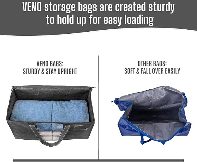 VENO 10 Pack Moving Bags, Comforter and Blanket Storage Bags for Closet, Moving Boxes, Boxes with Lids Alternative, College Dorm Packing Supplies, Foldable Heavy-Duty Tote with Window (Gray, 10 Pack)