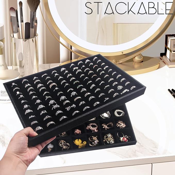 Julysky 2 PCS Stackable Ring Tray for Drawer,Jewelry Holder Organizer,Ring Display Stand for Selling