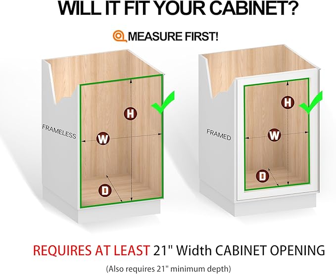 JOWBOOW Pull Out Cabinet Organizer (20.7" W x 21" D), Put Out Shelves for Kitchen Cabinets, Roll Out Drawers Heavy-Duty Metal Sliding Shelf, Bottom Mount