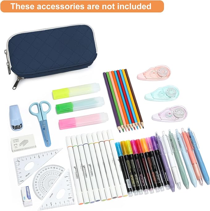 Della Gao Large Pencil Case, Big Capacity Pencil Pouch with 3 Compartments, Office Pencil Bag with Zipper, Big Pen Case for Adults (01-3SLLG)
