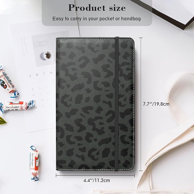 Floral Business Card Book Holder Organizer for Women, 240 Card Capacity, Stylish Name Card and Credit Card Holder for Professionals (Leopard-Black)