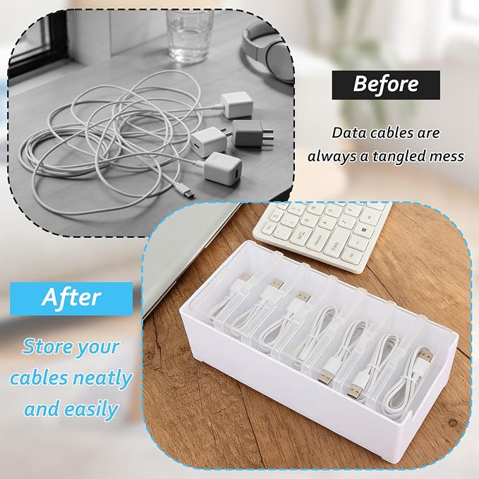 4 Set Cable Organizer Box with 28 Clear Switch Case Power Cord Organizer Desktop Cable Management Box Desktop Charger Cord Storage Organizer Box for Office Home Desk Accessories Stationery Supplies