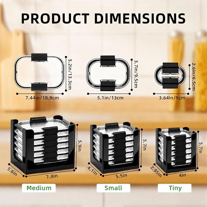 3PCS Clear Acrylic Food Container Lid Organizer for Rubbermaid Brilliance Nap-on Lids, Stackable Lid Holder Rack, Kitchen Storage Holder 4.7 Cup, 3.2 Cup, 1.3 Cup. 0.5 Cup Container，Black