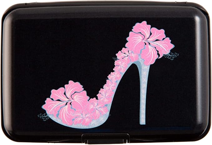 Credit Card Holder, Metal Card Wallet RFID Blocking Mini Slim Aluminum Business Hard Card Case for Women Men (Flower High Heels)