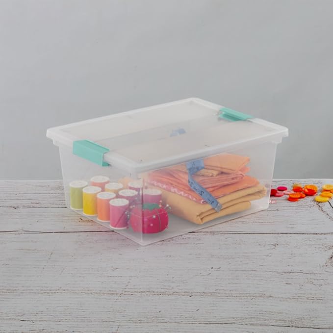 Sterilite 16-Pack Clip Box, Stackable Clear Plastic Bins with Latching Lids, Deep - Writing, Arts or Crafts Supplies Storage Containers for Home, Office, Classroom and Workshop Organization