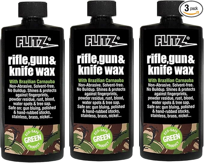 Flitz Rifle, Gun, Knife Wax - 7.6oz Bottle of USA-Made, Premium Beeswax & Carnauba Wax to Polish, Protect, & Remove Water Stains, Fingerprints, Rust - Non-Abrasive, Water-Based Gun Stock Wax (3 Pack)